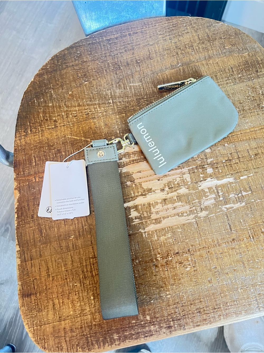 lululemon athletica Olive Green Zip Wristlet Card + Key Pouch with Strap